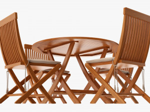 Outdoor Wooden Table With 4 Chairs 3D 모델