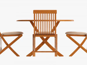 Outdoor Wooden Table With 4 Chairs 3D Model