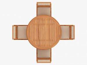 Outdoor Wooden Table With 4 Chairs 3D 모델