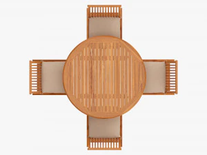 Outdoor Wooden Table With 4 Chairs 3D Model