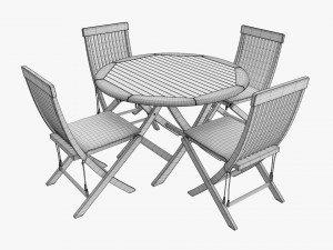 Outdoor Wooden Table With 4 Chairs 3D 모델