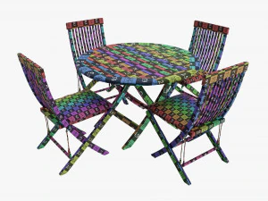 Outdoor Wooden Table With 4 Chairs 3D Model