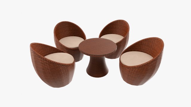Rattan Four Chair And Table Set 01 3D Модель .c4d .max .obj .3ds .fbx .stl .blend 