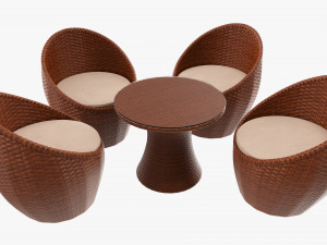 Rattan Four Chair And Table Set 01 3D Модель