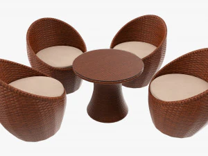 Rattan Four Chair And Table Set 01 3D Model