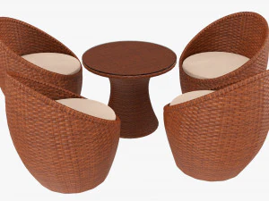Rattan Four Chair And Table Set 01 3D Model