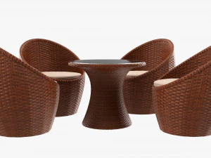 Rattan Four Chair And Table Set 01 3D Model