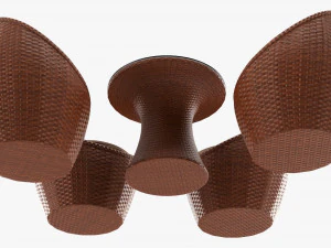 Rattan Four Chair And Table Set 01 3D Model