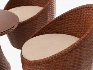 Rattan Four Chair And Table Set 01 3D Model