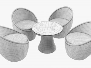 Rattan Four Chair And Table Set 01 3D Модель
