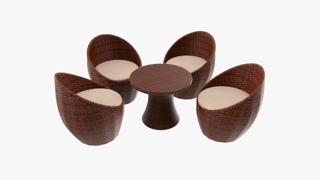 Rattan Four Chair And Table Set 02 3D Model .c4d .max .obj .3ds .fbx .stl .blend 