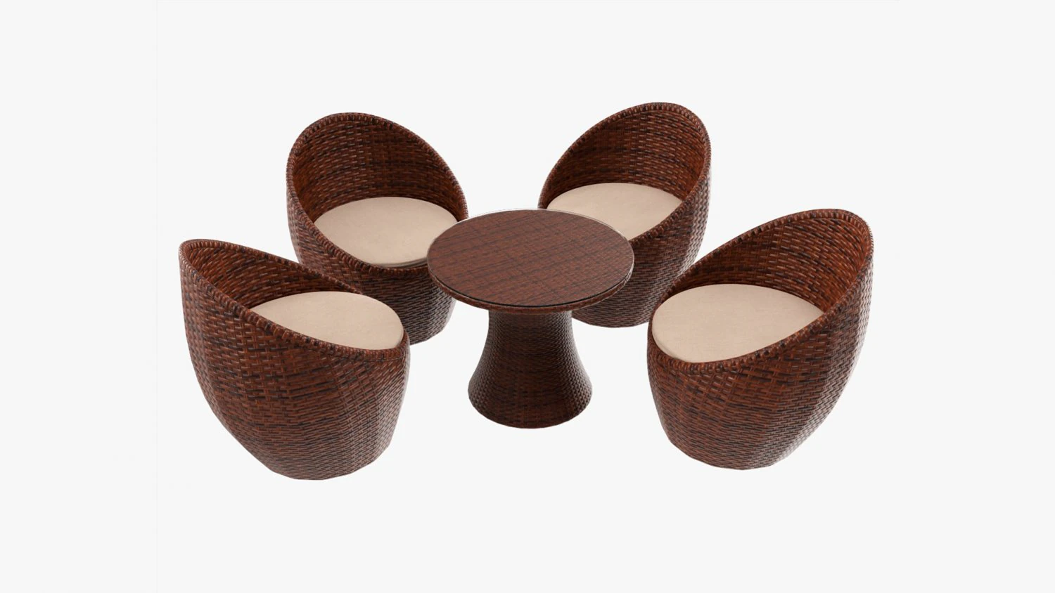 Rattan Four Chair And Table Set 02 3D Model .c4d .max .obj .3ds .fbx .stl .blend 