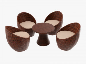 Rattan Four Chair And Table Set 02 3D Model