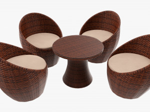 Rattan Four Chair And Table Set 02 3D Model