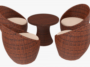 Rattan Four Chair And Table Set 02 3D Model
