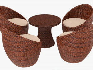 Rattan Four Chair And Table Set 02 3D Model