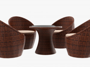 Rattan Four Chair And Table Set 02 3D Model