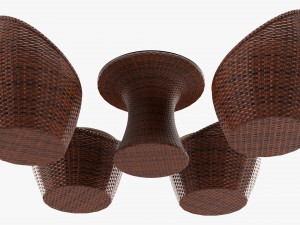 Rattan Four Chair And Table Set 02 3D Model
