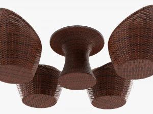 Rattan Four Chair And Table Set 02 3D Model