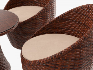 Rattan Four Chair And Table Set 02 3D Model