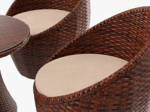 Rattan Four Chair And Table Set 02 3D Model
