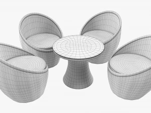 Rattan Four Chair And Table Set 02 3D Model