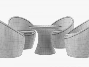 Rattan Four Chair And Table Set 02 3D Model