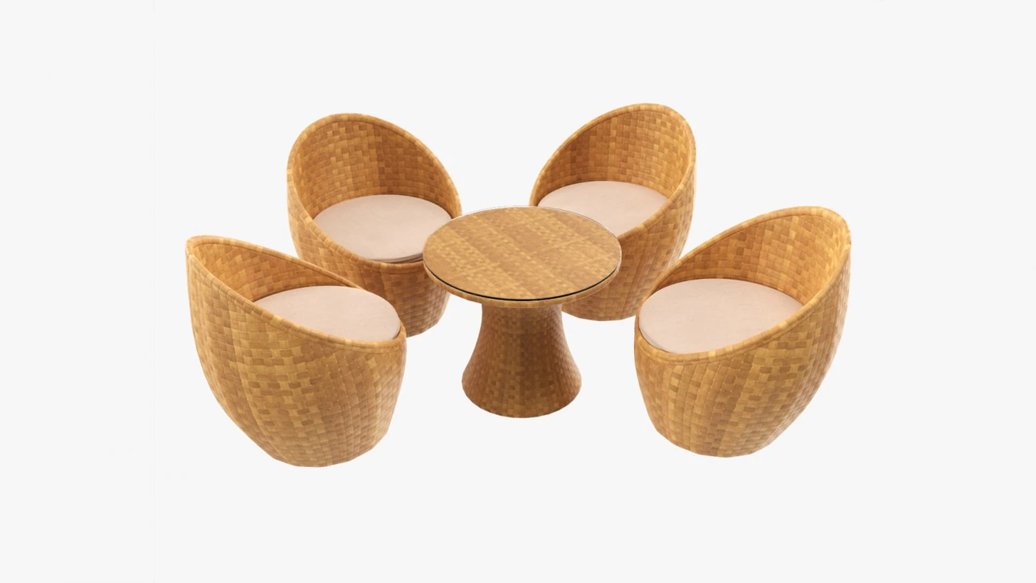 Conjunto de quatro cadeiras e mesa de vime 03 Modelo 3D .c4d .max .obj .3ds .fbx .stl .blend 