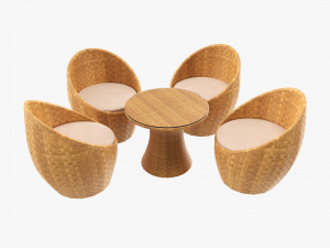 Rattan Four Chair And Table Set 03 3D Model