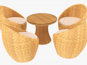 Conjunto de quatro cadeiras e mesa de vime 03 Modelo 3D