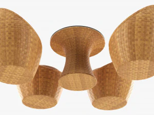 Conjunto de quatro cadeiras e mesa de vime 03 Modelo 3D