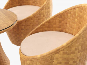 Conjunto de quatro cadeiras e mesa de vime 03 Modelo 3D