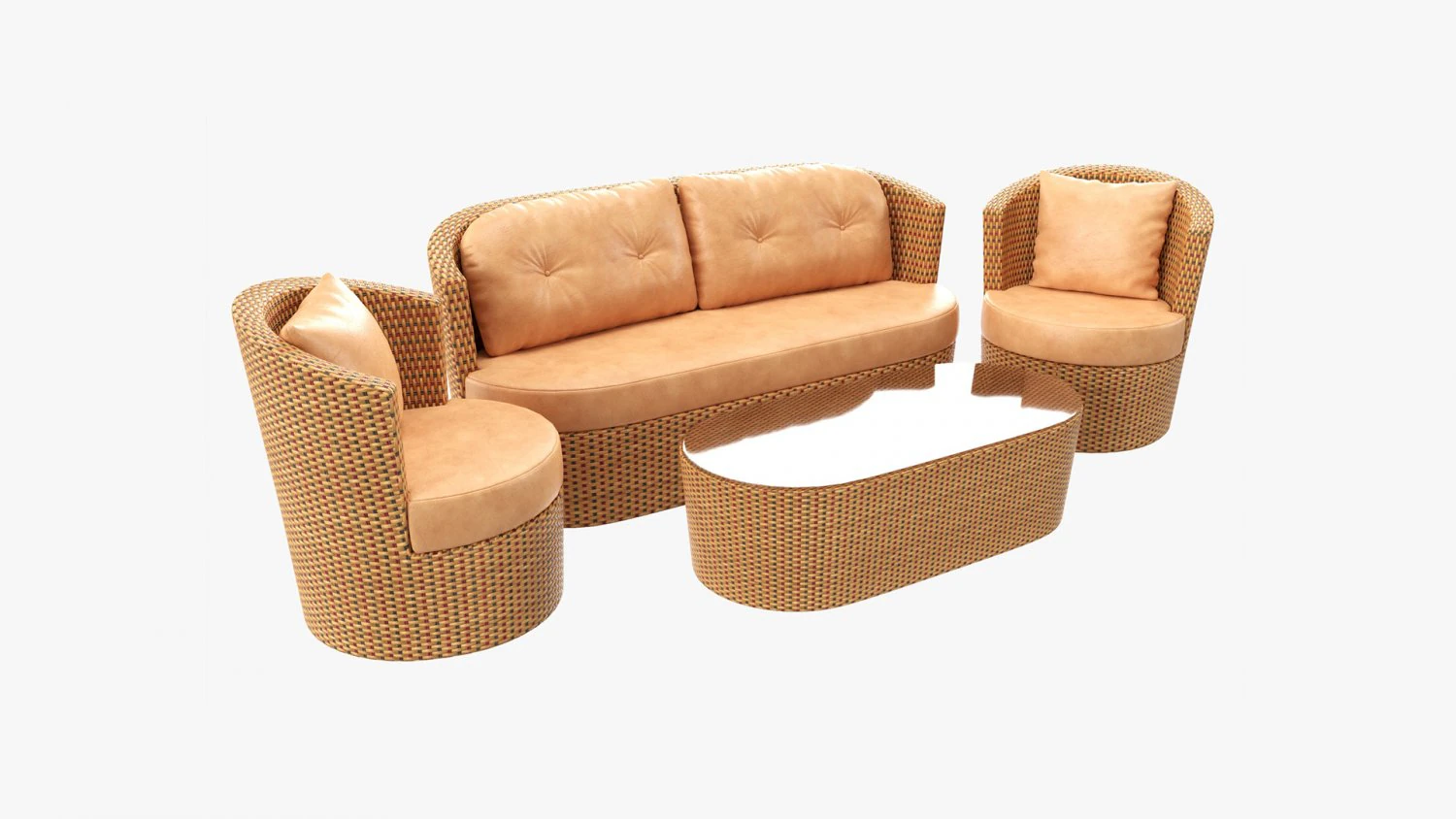 Rattan Furniture Set 01 3D Model .c4d .max .obj .3ds .fbx .stl .blend 