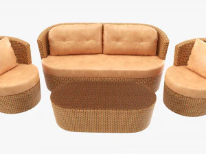 Rattan Furniture Set 01 3D Model