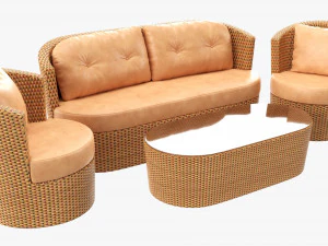 Rattan Furniture Set 01 3D Model