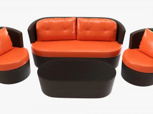 Rattan Furniture Set 02 3D Model