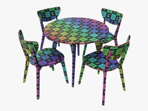 Round Dining Table With Chairs 02 3D Model