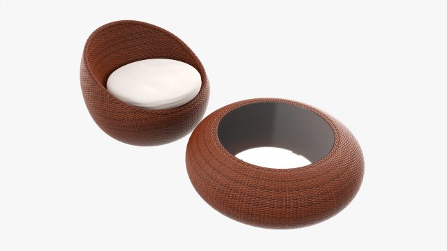 Round Wicker Table With Round Chair Set Modèle 3D .c4d .max .obj .3ds .fbx .stl .blend 