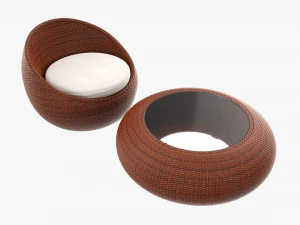 Mesa redonda de vime com conjunto de cadeira redonda Modelo 3D