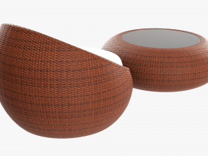 Round Wicker Table With Round Chair Set Modèle 3D