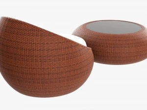 Round Wicker Table With Round Chair Set 3D Model