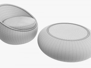 Round Wicker Table With Round Chair Set 3D Model