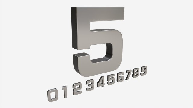 Numbers silver metal plastic 3D Модель .c4d .max .obj .3ds .fbx .stl .blend 