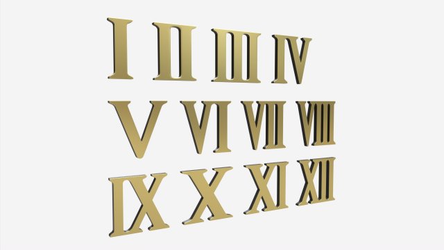 Roman numbers gold metal plastic 3D Model .c4d .max .obj .3ds .fbx .stl .blend 