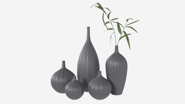 Ceramic dark vase set with plants 3D Model .c4d .max .obj .3ds .fbx .stl .blend 