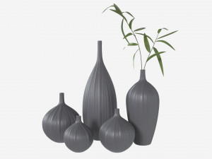 Ceramic dark vase set with plants Modello 3D