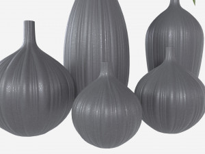 Ceramic dark vase set with plants 3D Model