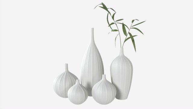 Ceramic white vase set with plants Modelo 3D .c4d .max .obj .3ds .fbx .stl .blend 