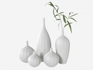 Ceramic white vase set with plants Modelo 3D