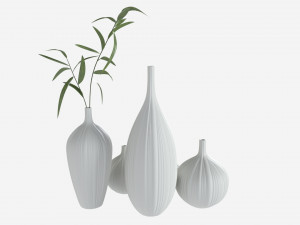 Ceramic white vase set with plants Modelo 3D
